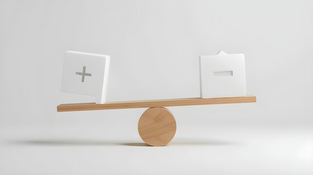 Balanced Wooden Scale: Benefits and Drawbacks Thought, Pros and Cons Concept