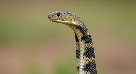 Obraz premium King Cobra in raised posture against a blurred natural background