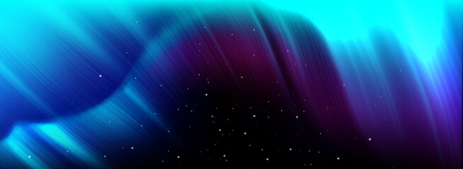 Aurora borealis lights in northern starry sky with vibrant green and purple gradient realistic vector background. Magical polar night atmosphere, abstract winter arctic bg with neon light © klyaksun