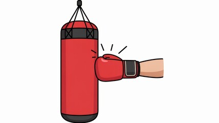 Dynamic Impact: Red Boxing Glove Striking Black Punching Bag