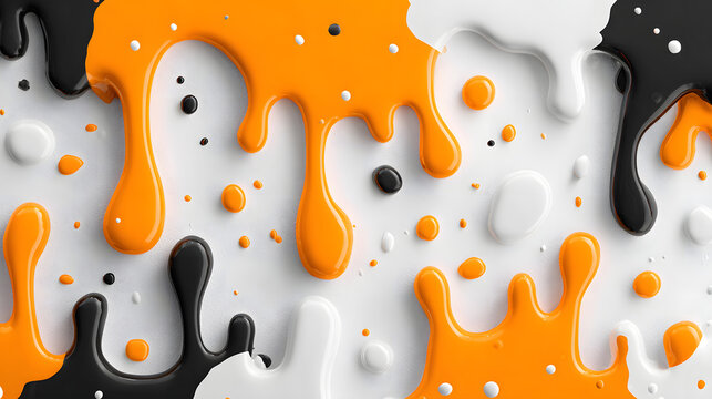 Black white and orange paint dripping on floor abstract texture