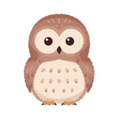 Cartoon owl with big eyes and spotted chest facing forward.