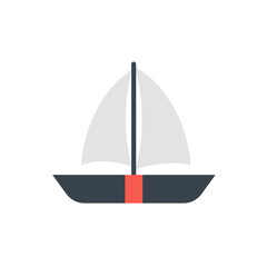 Simple Sailboat Icon with Red Hull Detail.