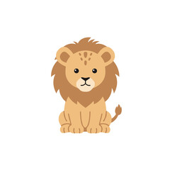 Adorable Cartoon Lion Sitting Upright with Detailed Mane and Tail.