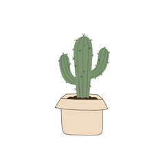 Stylized Cactus in a Beige Pot Simple and Modern Illustration.