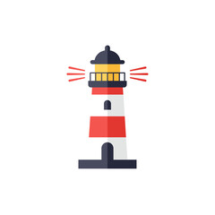 Colorful Lighthouse Illustration with Red and White Stripes Guiding Light.
