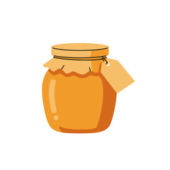 Cartoon Jar of Golden Honey with Attached Label and Lid.