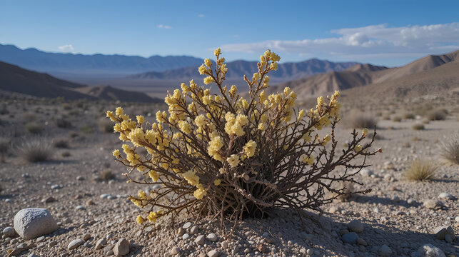 Creosote Bush, Larrea tridentata, plant shown in Death Valley National Park, California.