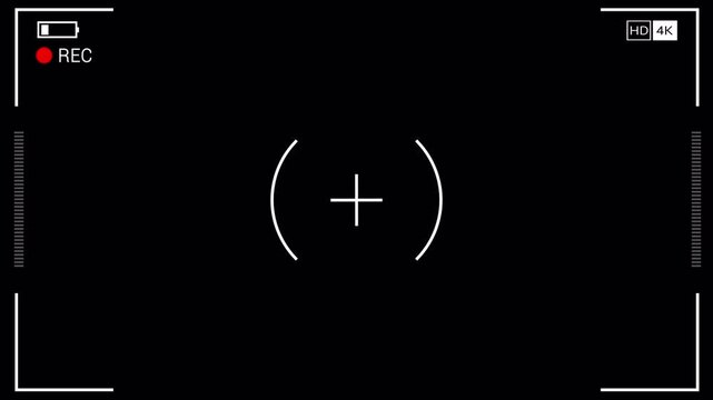 Camera Recording HUD Square Screen Overlay Red REC Battery Icon Level Bars Focus Brackets Viewfinder Corners Alpha Channel Transparent Background 4K Animation