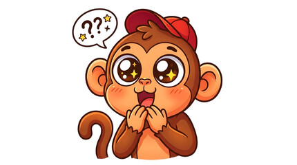 Naklejka premium Curious Cartoon Monkey with Thought Bubble.