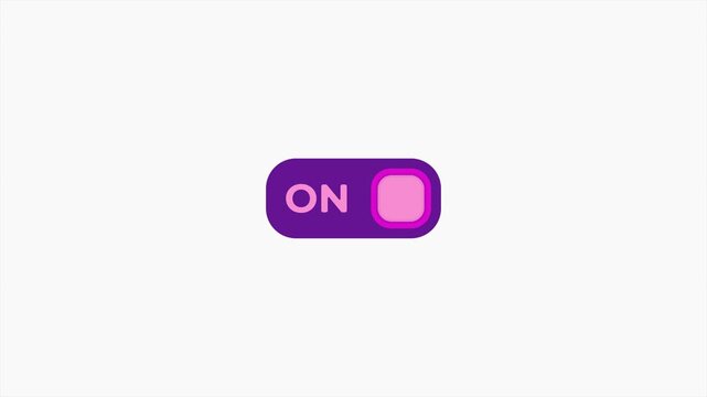 Animated video of a Slide to On/Off button with a modern design in pink and purple on a white background. The left button is for off and the right is for on