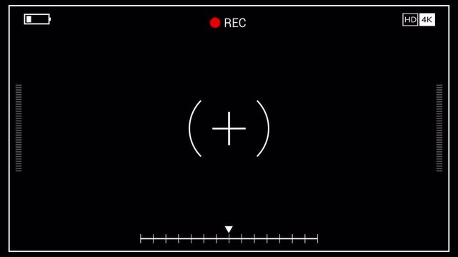 Camera Recording HUD Square Screen Overlay REC HD 4K Label Battery Icon Frame Border Audio Bars Zoom Scale Focus Alpha Channel Transparent Background Animation