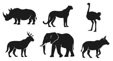 Fototapeta premium African and Asian Wild Animal Silhouettes Collection