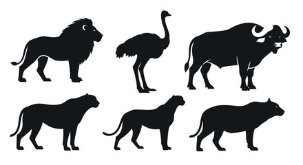 Fototapeta premium African Wild Animals Silhouettes Set Isolated on White Background