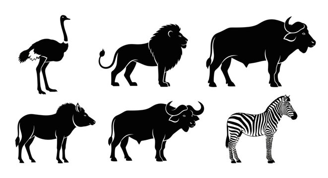 African Safari Animals Silhouettes Set - Wildlife Collection