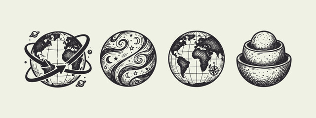 Vintage Earth and Cosmic Hand-Drawn Illustrations Set © Ghaghah24