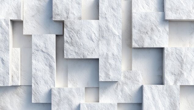 Textured, geometric, abstract wall pattern featuring recessed white stone blocks