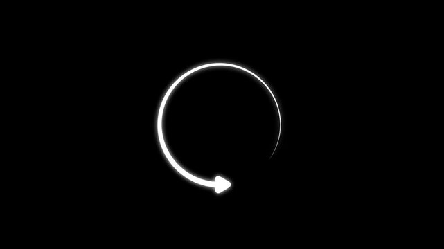 Circle arrow refresh and reload icon animation with loading progress. black background loading bar 4k video