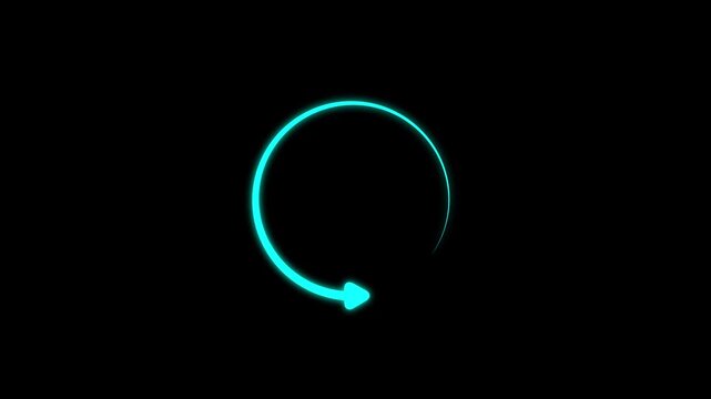 Circle arrow refresh and reload icon animation with loading progress. black background loading bar 4k video