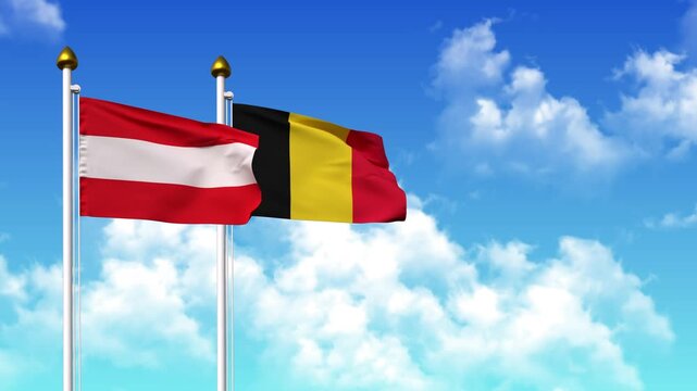 Waving flags of AUSTRIA and Chad on pole included with alpha