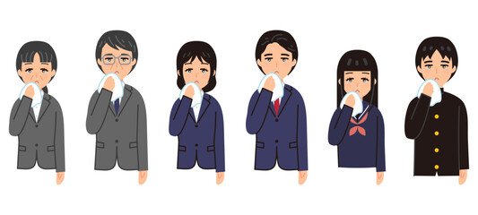 花粉症で辛い人々のイラストセット