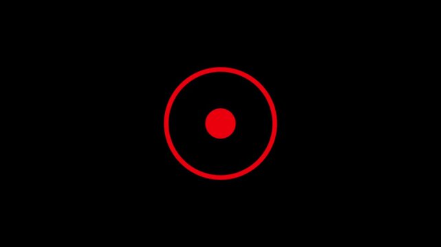 A bright cyan concentric circle with a solid cyan dot in the center against a deep black background.