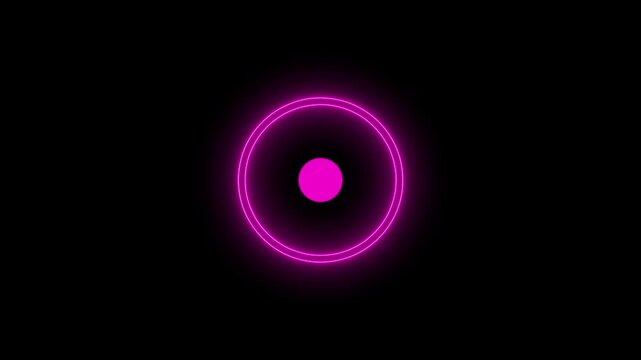 Neon A bright cyan concentric circle with a solid cyan dot in the center against a deep black background.