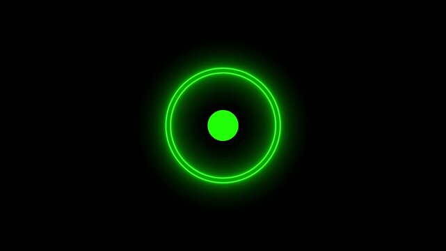 Neon A bright cyan concentric circle with a solid cyan dot in the center against a deep black background.