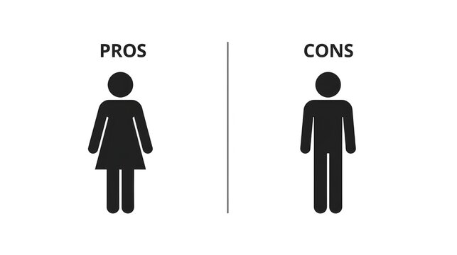 Icon set: pros and cons. The vector sign for pros and cons is filled and outlined in black.