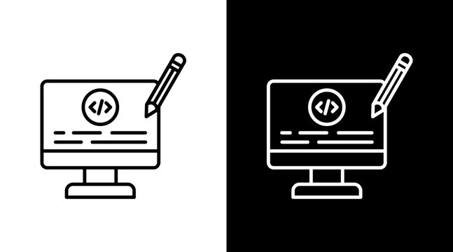 Code Editor Outline White Icon Set Design