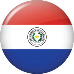 Obraz premium Paraguay Flag Round Glossy Icon – 3D Circular Button
