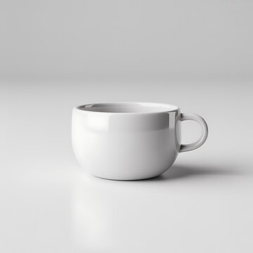 A white coffee mug on a plain background with a handle
