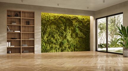 Naklejka premium Vertical Green Wall in modern living room interior, 3d render