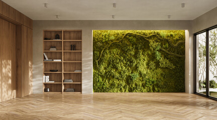 Fototapeta premium Vertical Green Wall in modern living room interior, 3d render
