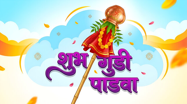 Shubh gudi padwa in marathi, Gudi padwa banner background in marathi, Gudi padwa celebration in office ideas. Gudi padwa wishes banner, background, poster, post, in marathi