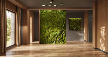 Fototapeta premium Vertical Green Wall in modern living room interior, 3d render