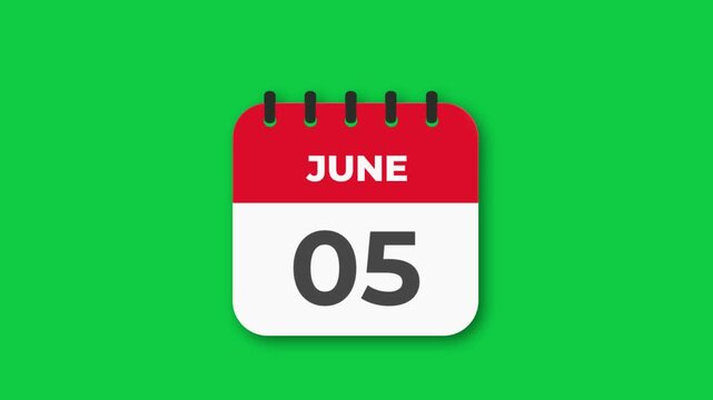 5 June Calendar green screen background flipping animation