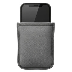Smartphone in a gray fabric pouch
