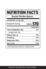 Nutrition facts label for quinoa cutout isolated illustration on transparent background layout