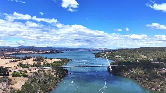 Aerial footage of Tamar River Tasmania Australia