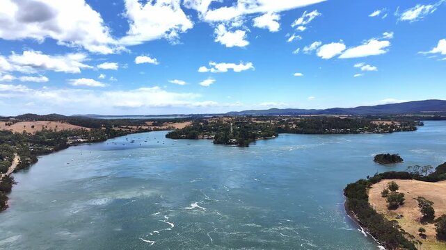 Aerial footage of Tamar River Tasmania Australia