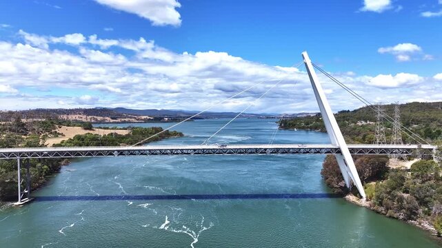 Aerial footage of Tamar River Tasmania Australia