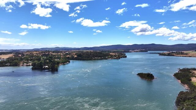 Aerial footage of Tamar River Tasmania Australia