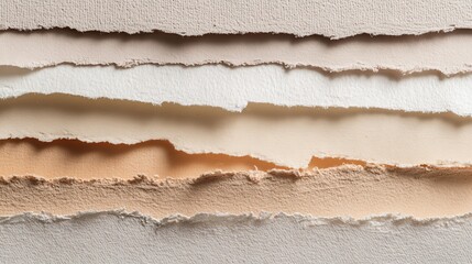 Textured paper layers in various neutral tones.