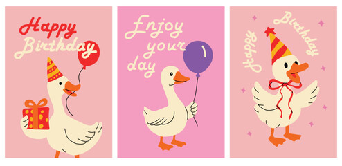 Fototapeta premium Happy Birthday Cartoon Duck Greeting Posters
