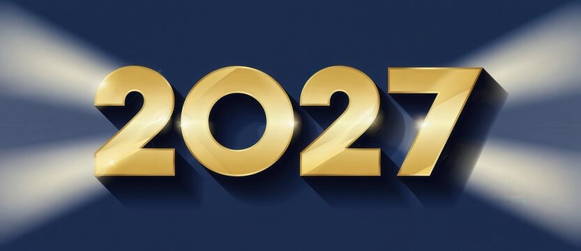 Gold 2027 New Year With Light Beams