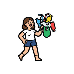 Fototapeta premium A smiling girl holding colorful shopping bags while walking