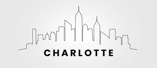 Minimalist Charlotte skyline line art illustration on a white background.