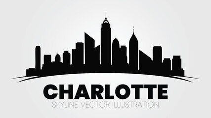 Charlotte North Carolina city skyline silhouette vector.