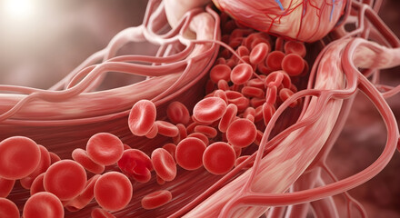 Detailed 3d medical illustration of blood circulation system for educational purposes